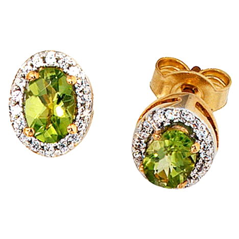 Ohrstecker oval 585 Gelbgold 1 Diamant Brillant 2 Peridote grün Ohrringe