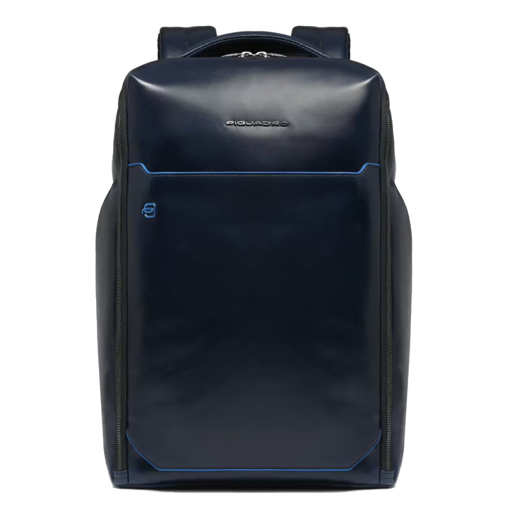 Piquadro Blue Square 2-Fächer-Laptop-Rucksack aus Leder 15,6" Nachtblau