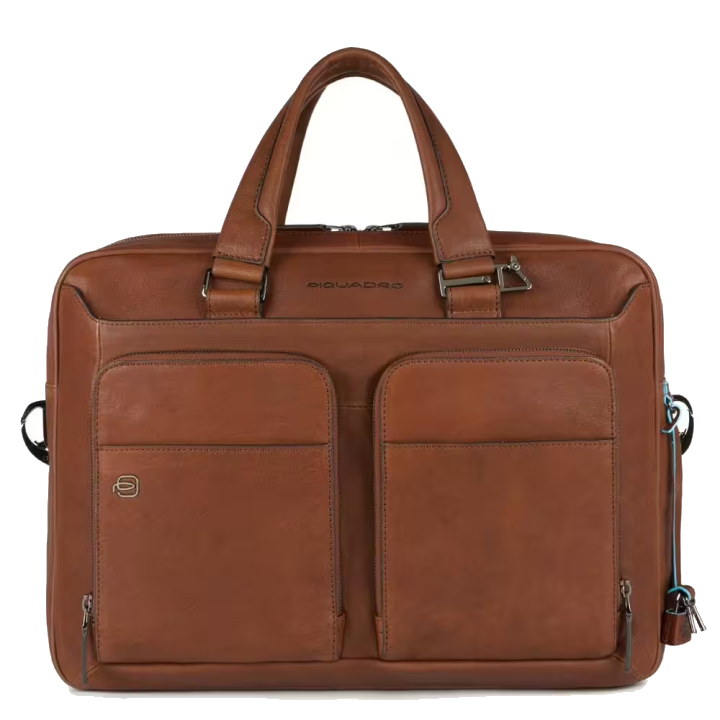 Piquadro Black Square Schmale Kurzgrifflaptoptasche 15" mit Tabletfach cuoio tabacco