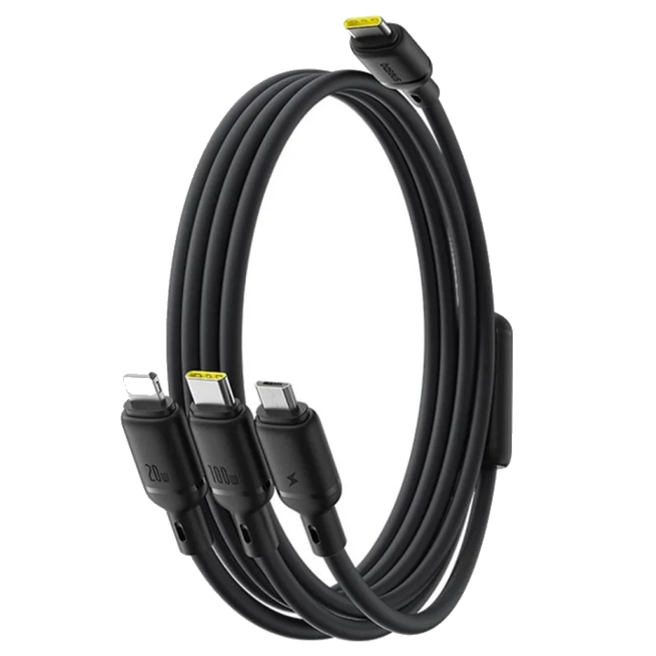 USB-C-Ladekabel - Lightning / microUSB / USB-C Baseus Silky 3in1, 100W, 1,5m, Schwarz P10377706123-00