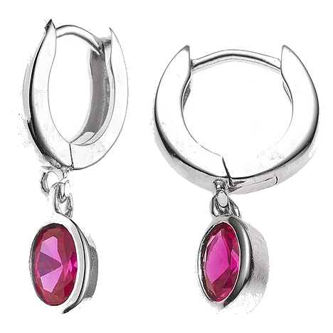 Creolen 925 Silber 2 Zirkonia rot Ohrringe Silberohrringe Silbercreolen