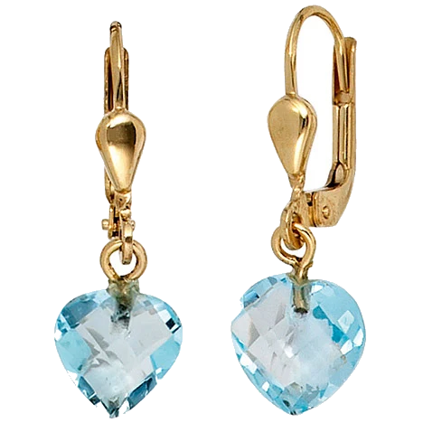Boutons Herz 585 Gold Gelbgold 2 Blautopase hellblau blau Ohrringe Ohrhänger
