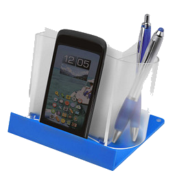 Smartphone-/Tabletständer mit Zettelbox, transparent/blau