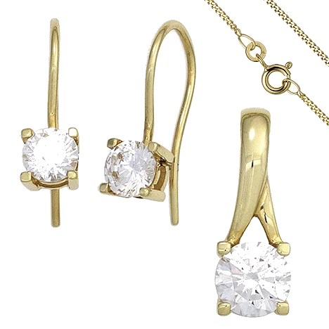 Schmuck-Set 333 Gold Gelbgold 3 Zirkonia Ohrringe und Kette 42 cm