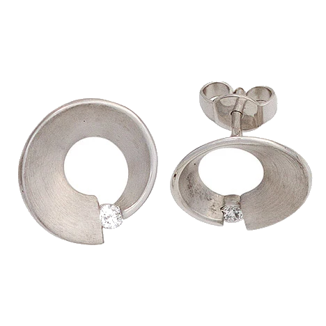 Ohrstecker 585 Gold Weißgold matt 2 Diamanten Brillanten 0 07ct. Ohrringe