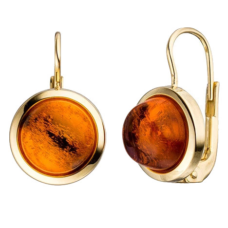 Boutons rund 333 Gold Gelbgold 2 Bernsteine orange Ohrringe Ohrhänger