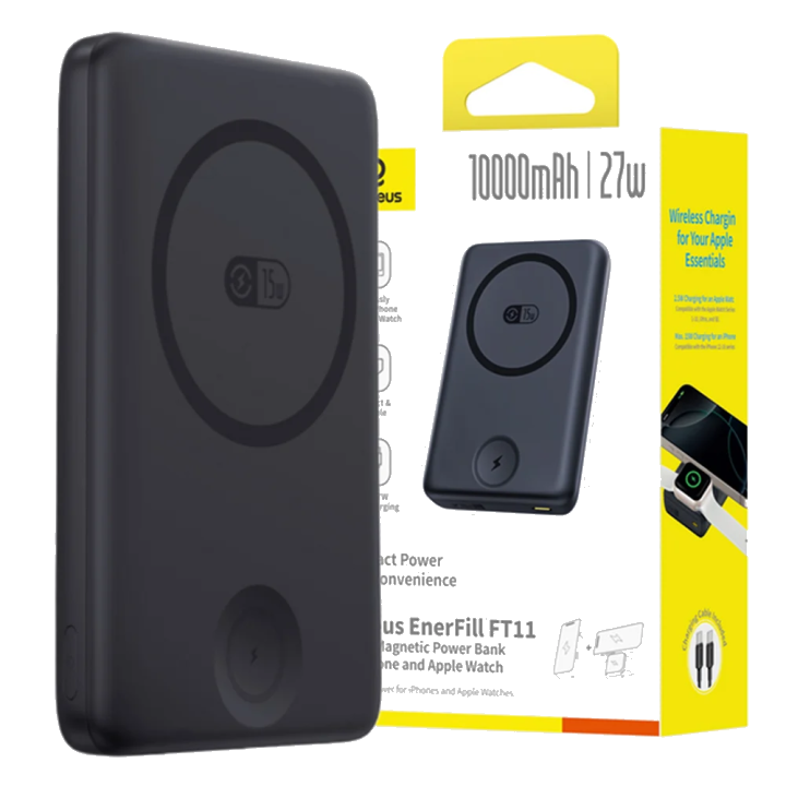 Externer Akku Baseus Bank EnerFill FT11, 10000mAh, 27W, PD + QI + FQI, 2 x QI - 1 x USB-C, Schwarz P1008210G123-00