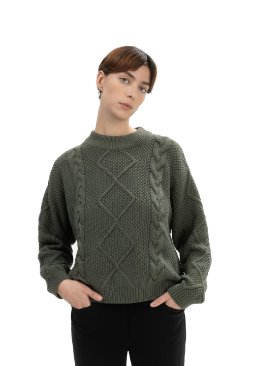MELA Zopfmuster Strickpullover Style SAMAIRA aus 100% Bio-Baumwolle