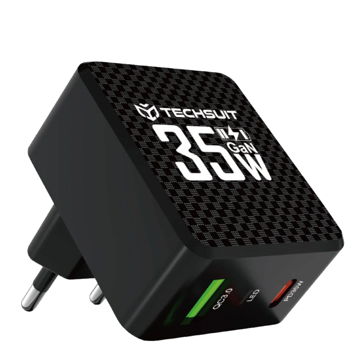 Netzladegerät Techsuit CHPD173 Tiny, 35W, 3A, 1 x USB-A - 1 x USB-C, Schwarz