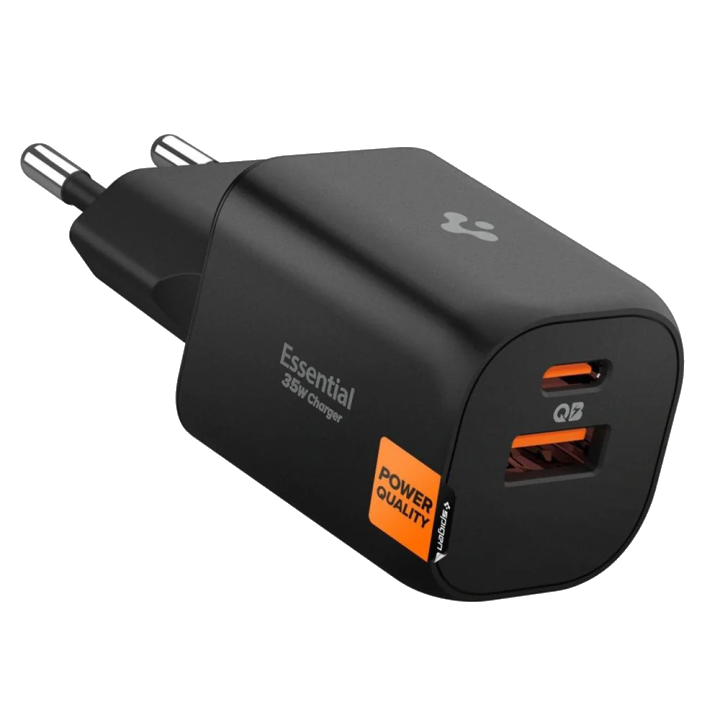 Spigen Essential Netzladegerät, 35W, 3A, 1 x USB-A - 1 x USB-C, Schwarz ACH09463