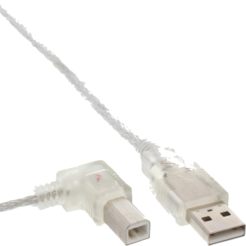 InLine® USB 2.0 Kabel, A an B links abgewinkelt, transparent, 2m