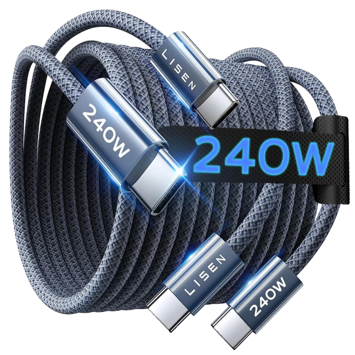 Daten- und Ladekabel USB-C - USB-C Lisen, 240W, 2m, Set 2 Stück, Marineblau YL0123070023