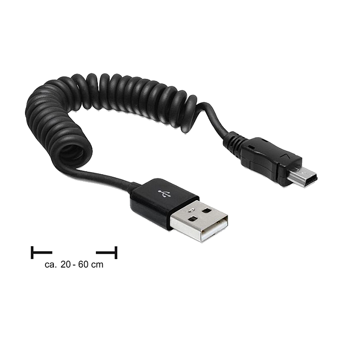 DELOCK USB Kabel A -> Mini-B St/St 0.20m-0.60m Spiral