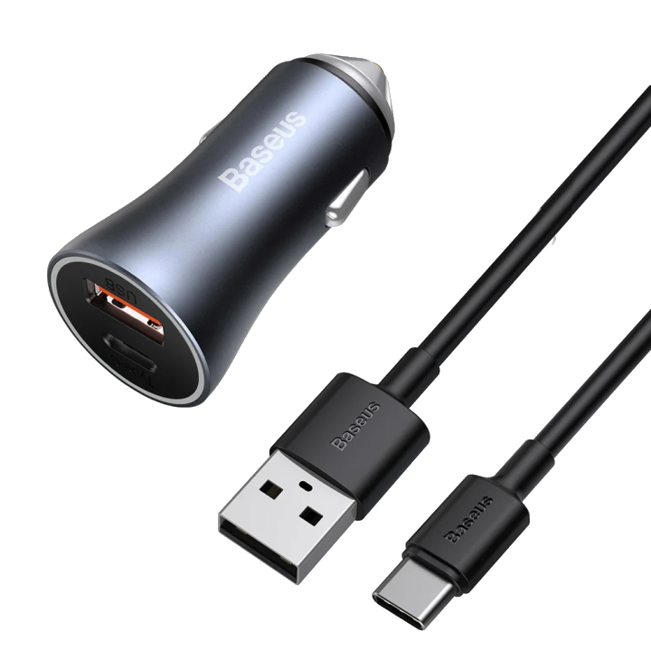 Baseus Golden Contactor KFZ-Ladegerät 40W mit USB-C Kabel | USB-A & USB-C | Grau