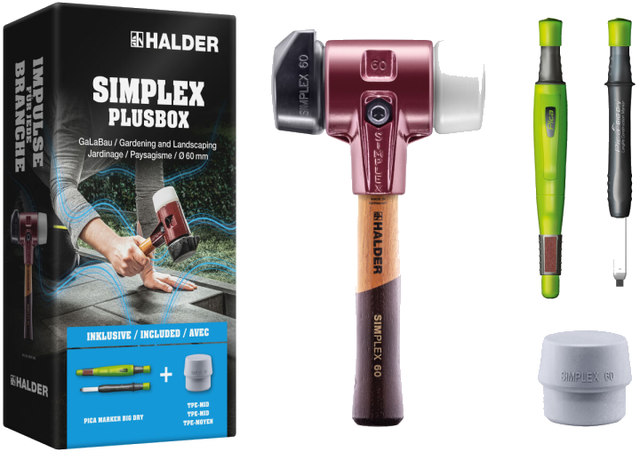 HALDER SIMPLEX Plusbox GaLaBau Ø 60 mm Superplastik / Gummi / TPE-mid + Pica Big Dry Marker | Gravur möglich