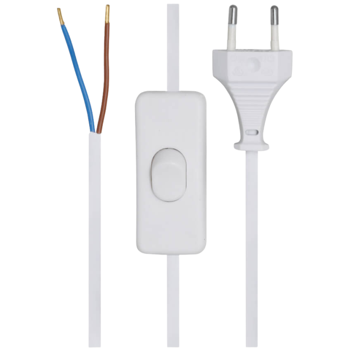 Netzkabel mit Eurostecker und Schalter - 2m, H03 VVH2-F 2×0,75mm², weiß