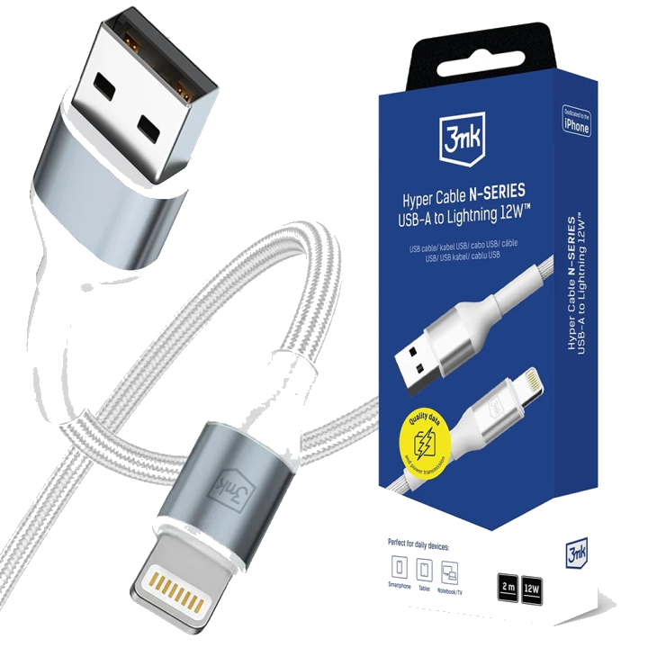 Daten- und Ladekabel USB-A - Lightning 3MK Hyper N, 12W, 2m, Weiß