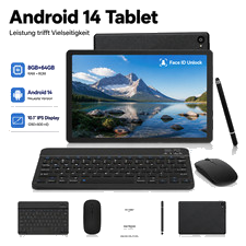 Neu Android 14 Tablet mit 8GB/16 GB + 64 GB/128 GB ROM, IPS-Touchscreen, WLAN 6