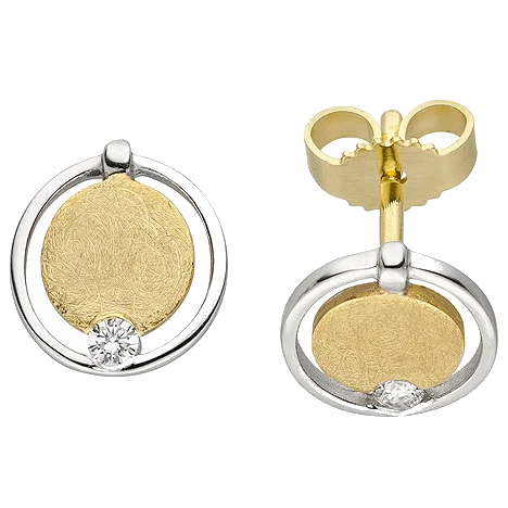 Ohrstecker 585 Gold Gelbgold bicolor eismatt 2 Diamanten Brillanten Ohrringe