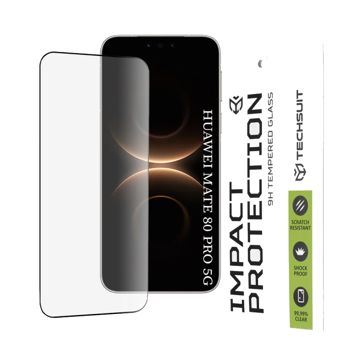Schutzfolie Techsuit für Huawei Mate 80 Pro, gehärtetes Glas, Full Glue, 111D, Schwarz