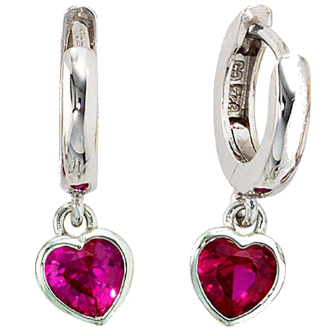 Kinder Creolen Herz 925 Sterling Silber 2 Zirkonia rot Ohrringe Kinderohrringe