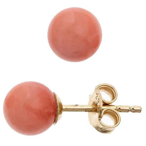 Ohrstecker Kugel 333 Gold Gelbgold 2 Korallen rosa rosé Ohrringe Goldohrstecker