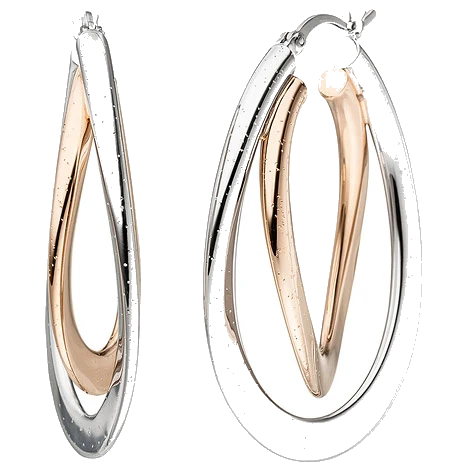 Creolen oval 925 Silber bicolor vergoldet Ohrringe mit Glitzereffekt