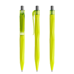 prodir® Druckkugelschreiber QS20 Soft Touch PRT Push, blaue Mine, gelbgrün/silber poliert