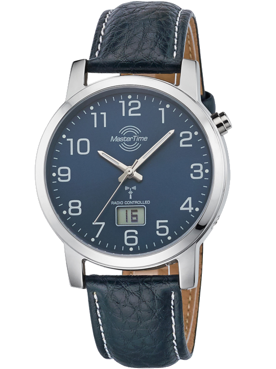 MASTER TIME Funkuhr Basic MTGA-10493-32L, Armbanduhr, Quarzuhr, Herrenuhr, Datum, Leuchtzeiger, Lederarmband