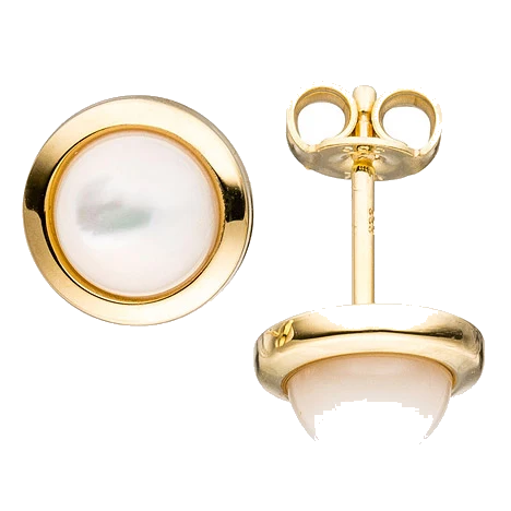 Ohrstecker rund 333 Gold Gelbgold 2 Perlmutt-Steine Ohrringe Goldohrringe