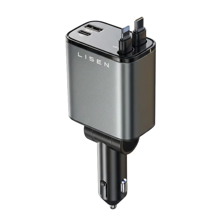 Auto-Ladegerät mit USB-C / Lightning Kabel Lisen, 69W, 3A, 1 x USB-A - 1 x USB-C, Schwarz YL0224040031