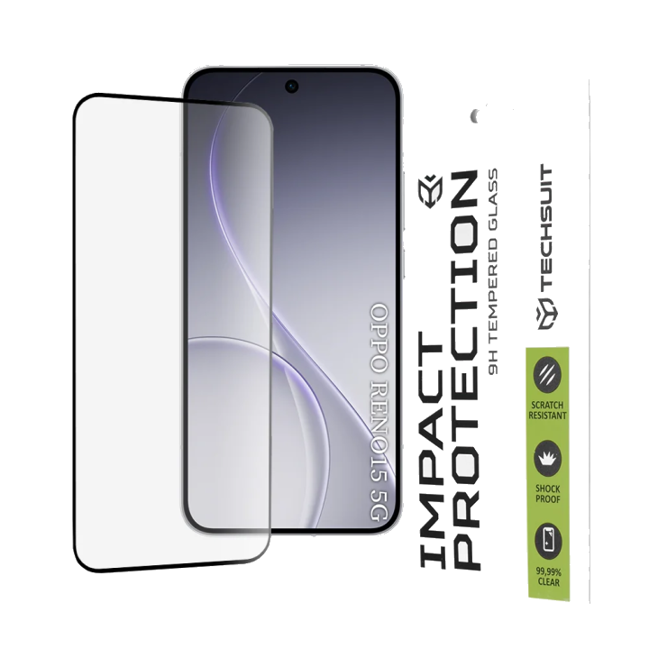 Schutzfolie Techsuit für Oppo Reno15, gehärtetes Glas, Full Glue, 111D, Schwarz