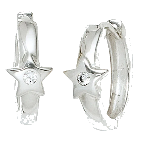 Kinder Creolen Stern Sterne 925 Silber 2 Zirkonia Ohrringe Kinderohrrine