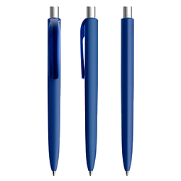 prodir® Druckkugelschreiber DS8 Soft Touch PRR Push, blaue Mine, klassikblau/silber satiniert