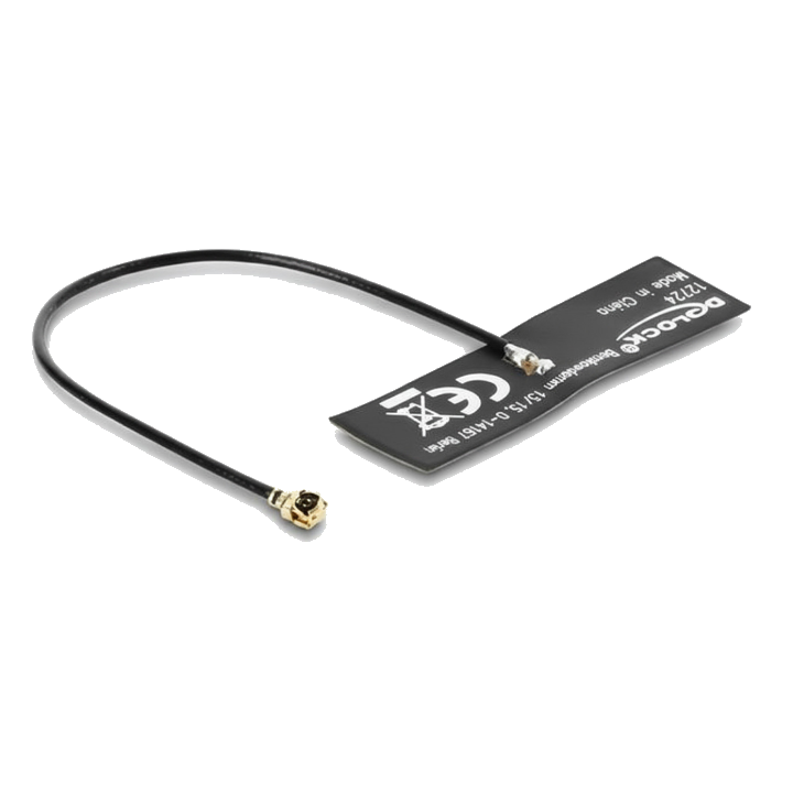 Delock WiFi 6 Antenne I-PEX Inc., MHF® I Stecker 4,5 - 5,0 dBi omnidirektional mit Anschlusskabel 1.13 10 cm FPC intern Klebemontage