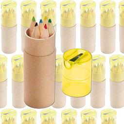 Werbe-Set: 150 Teile Buntstiftebox mit Spitzer, inkl. Druck, gelb