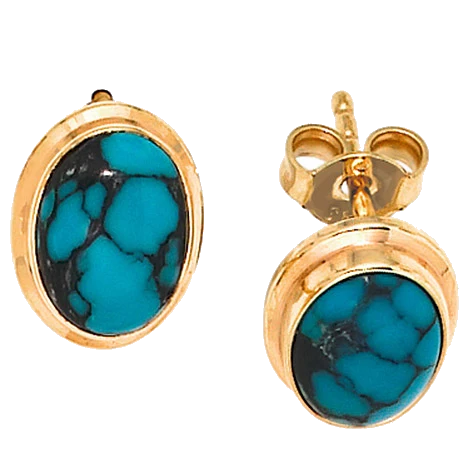 Ohrstecker oval 585 Gold Gelbgold 2 Türkise türkis Ohrringe Goldohrstecker