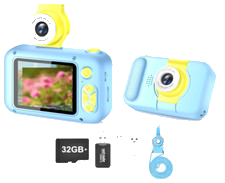 ARNSSIEN Kinder Kamera Selfie 2.4" Display Digitalkamera 180°Flip Objektiv Blau
