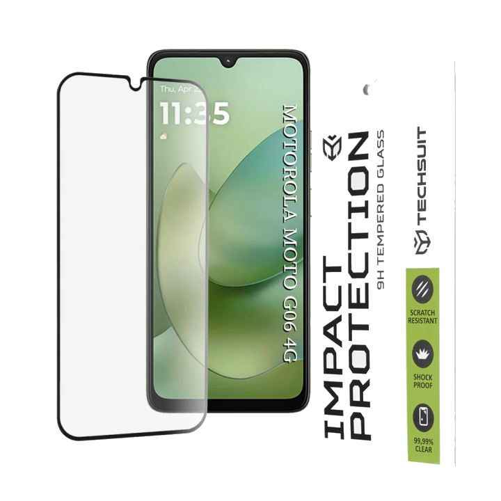 Displayschutzfolie Techsuit für Motorola Moto G06 Power / G06, Gehärtetes Glas, Vollverklebung, 111D, Schwarz
