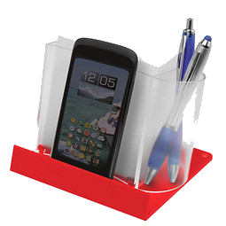 Smartphone-/Tabletständer mit Zettelbox, transparent/rot