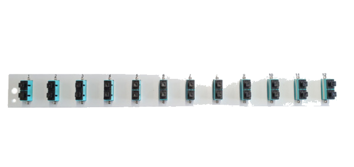 Glasfaser Verteiler Bestückte Frontblende mit 12 x SC Duplex, Kupplung OM3 vertikal, grau - 1 VPE = 50 St�ck