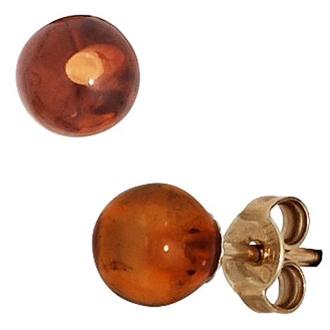 Ohrstecker 375 Gold Gelbgold 2 Bernsteine orange Ohrringe Bernsteinohrringe