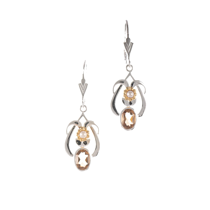 Ohrringe 925 Silber teilvergoldet Zirkonia cognac Perle