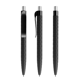 prodir® Druckkugelschreiber QS01 Soft Touch PRP Push, blaue Mine, schwarz/silber satiniert