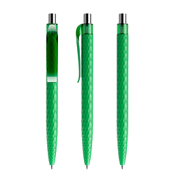 prodir® Druckkugelschreiber QS01 PMT Push, blaue Mine, hellgrün/silber poliert
