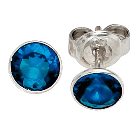 Ohrstecker rund 925 Sterling Silber 1 Zirkonia blau Ohrringe