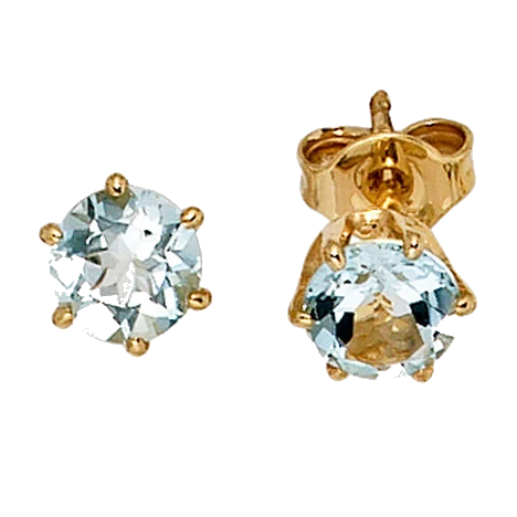 Ohrstecker rund 585 Gold Gelbgold 2 Aquamarine hellblau blau Ohrringe