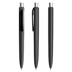 prodir® Druckkugelschreiber DS8 Soft Touch PRR Push, blaue Mine, schwarz/silber satiniert