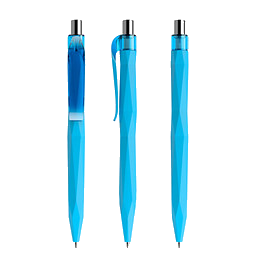 prodir® Druckkugelschreiber QS20 Soft Touch PRT Push, blaue Mine, cyanblau/silber poliert