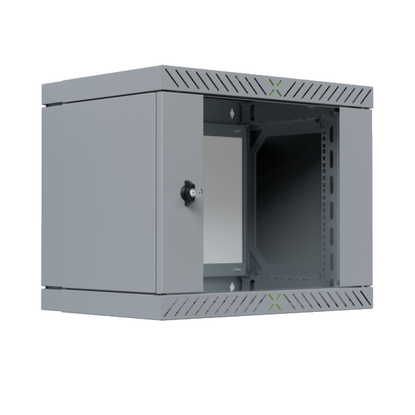Wandgehäuse 19" X-Rack mit Glastür 400-600mm, 9HE grau RAL7035